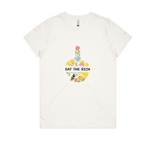 Organic cotton Tshirt. Floral finger. white background