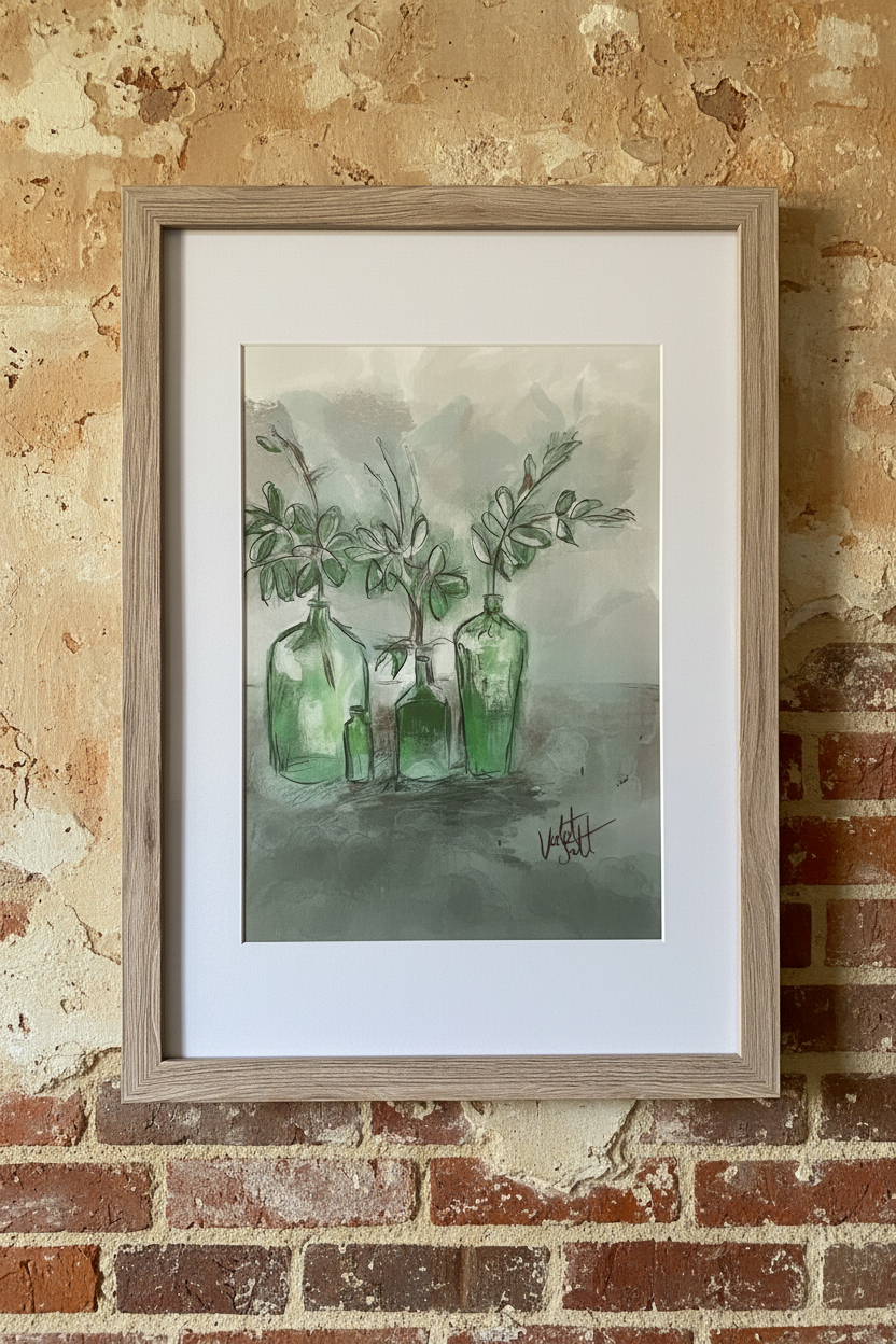 Framed Art Print Green Bottles - The Propagation Department
