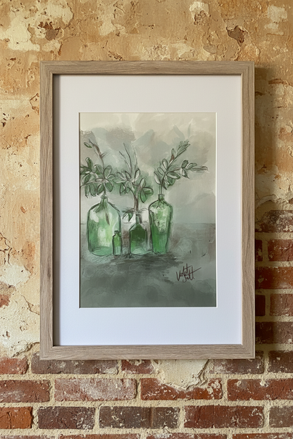 Framed Art Print Green Bottles - The Propagation Department