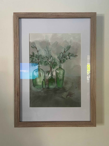 Framed Art Print Green Bottles - The Propagation Department