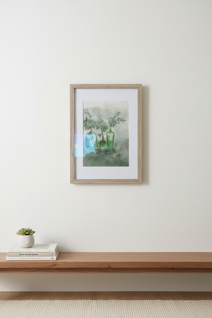 Framed Art Print Green Bottles - The Propagation Department