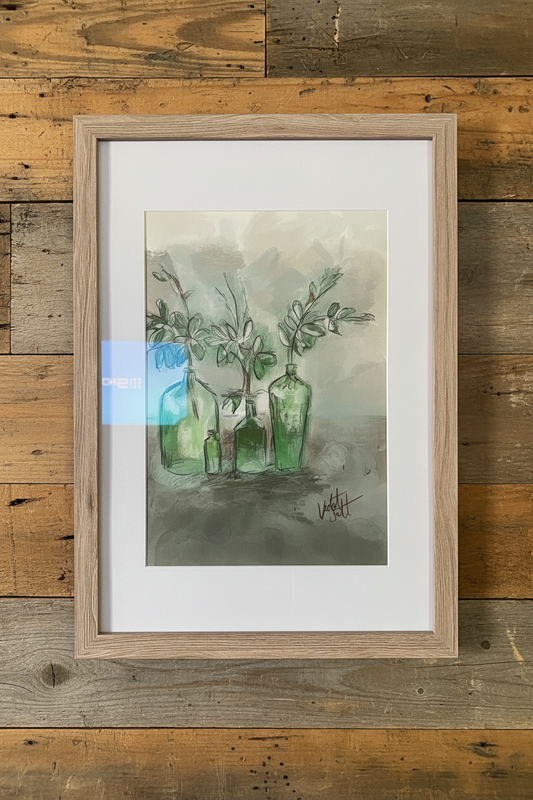 Framed Art Print Green Bottles - The Propagation Department