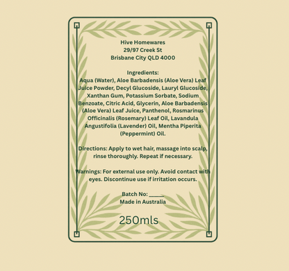 Product label with text on a beige background