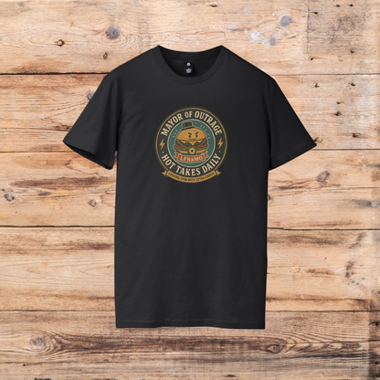 Mayor of Outrage T-Shirt - Hot Takes Daily with Extra Cheese