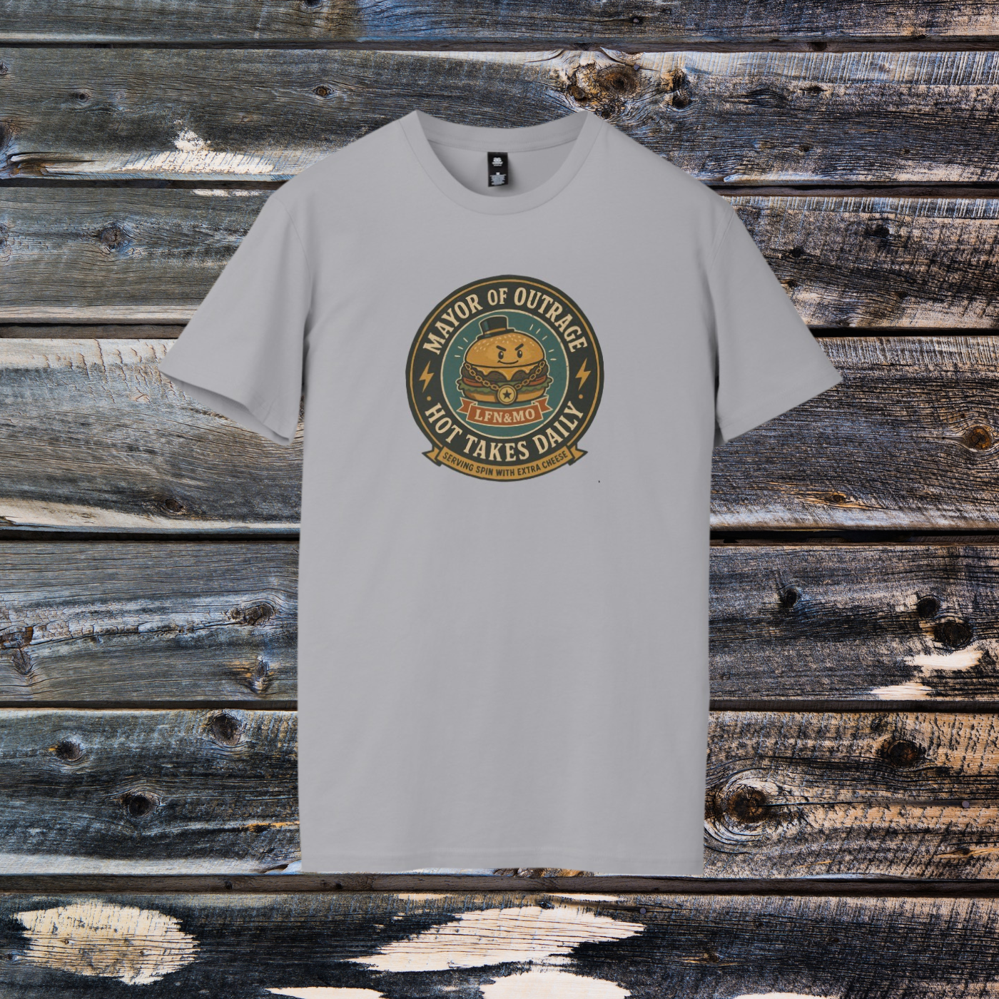 Mayor of Outrage T-Shirt - Hot Takes Daily with Extra Cheese