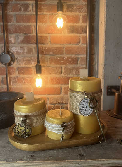 Pure beeswax candle brick wall background