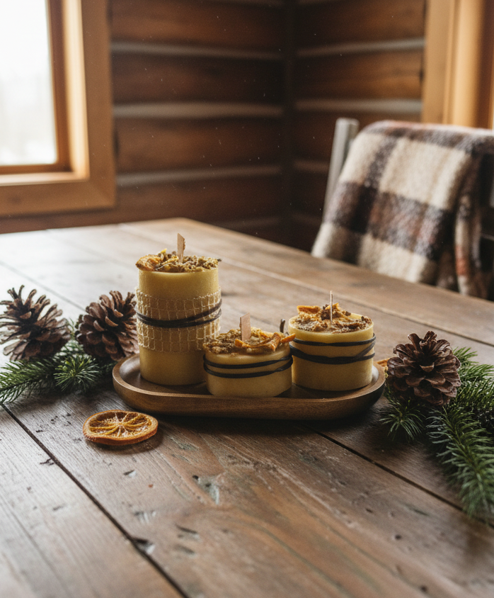 Pure beeswax candle Honey Hive Trio