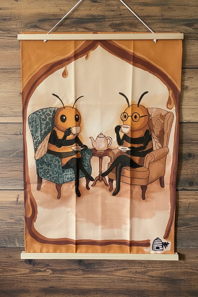Linen Tea Towel with Engaging Bees Conversation - Perfect Linen Tea Towel