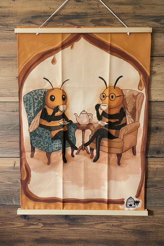 Linen Tea Towel with Engaging Bees Conversation - Perfect Linen Tea Towel