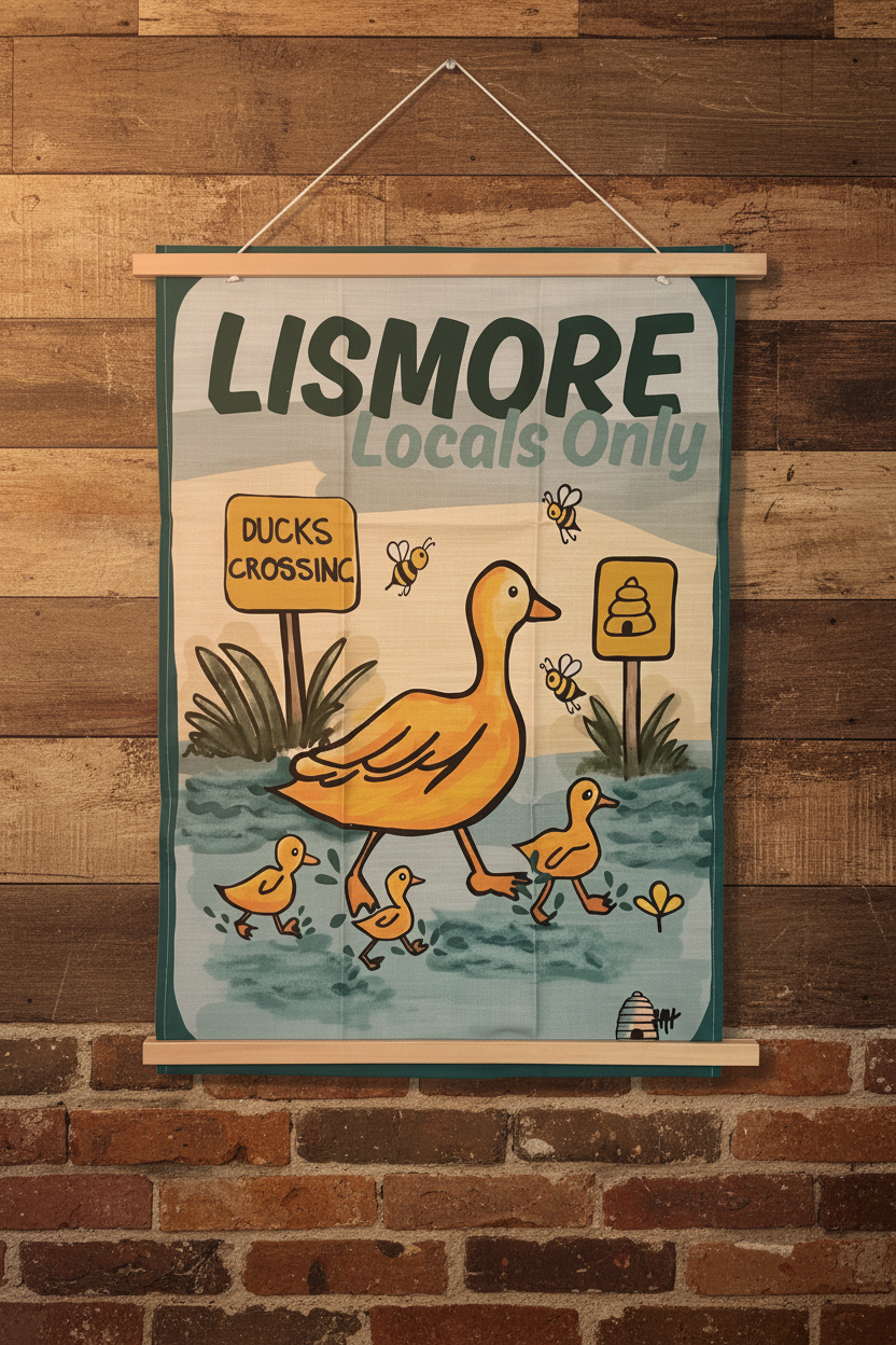 Linen Tea Towel Ducks Crossing - Lismore 'Locals Only' Design
