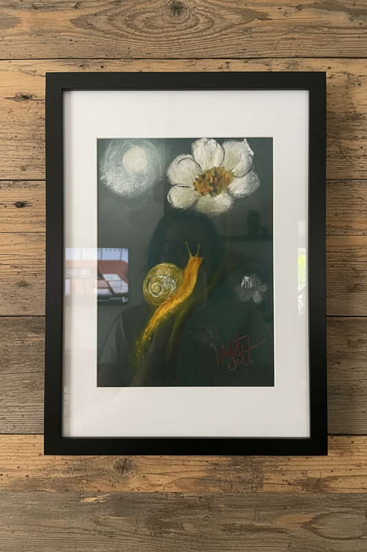Moonlit Climb Art - Enchanting Snail & Daisy Design. Framed