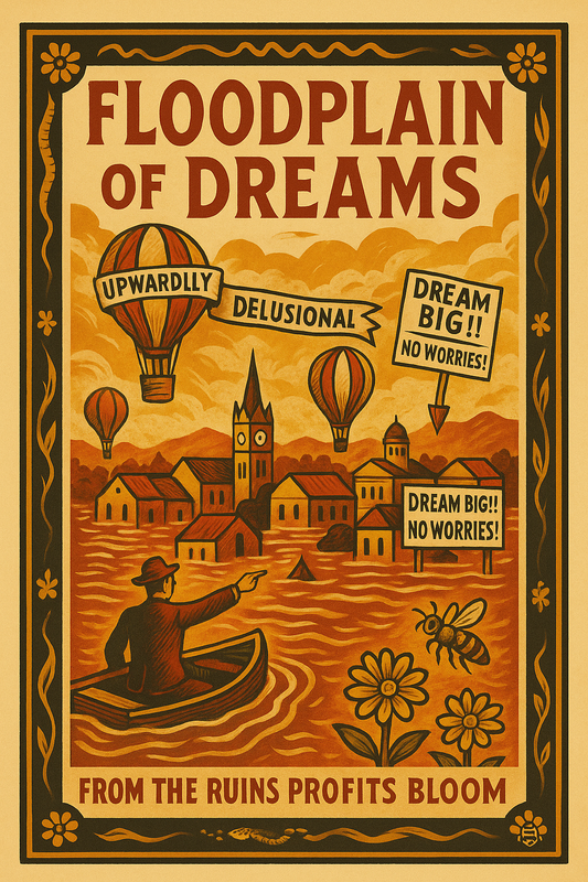 🌊 “Floodplain of Dreams” – Delusional Development Poster