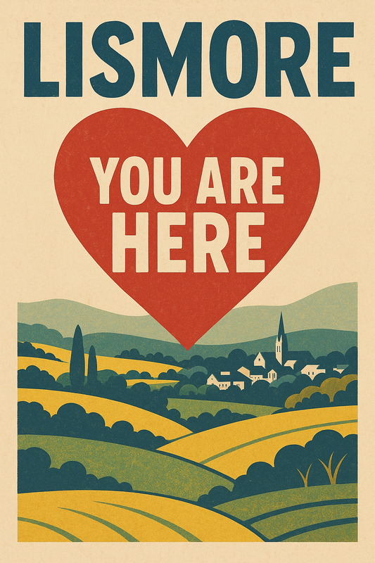 ❤️ “LISMORE: YOU ARE HERE” – Retro Heartland Poster