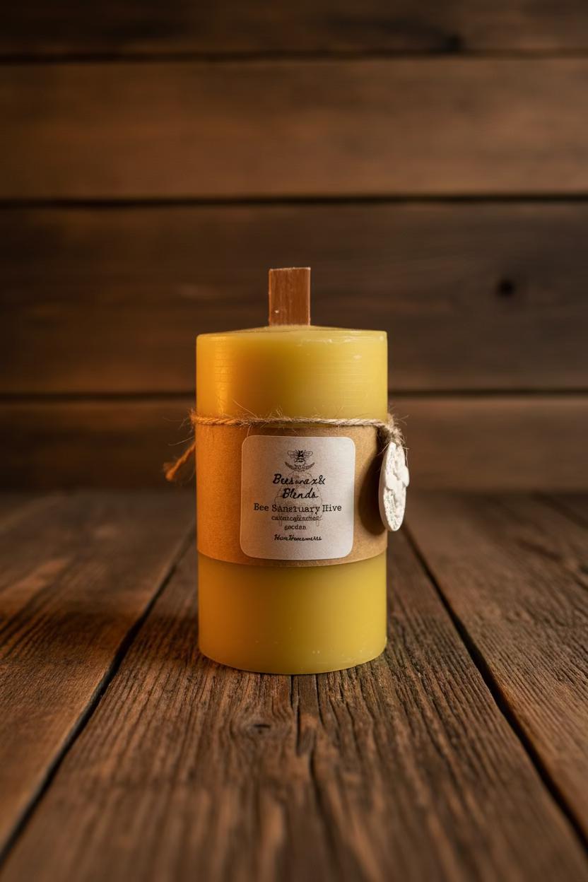 Pure Beeswax Pillar Candle - ‘Bee Sanctuary Hive’ Blend, Rosemary, Lavender, Citrus.