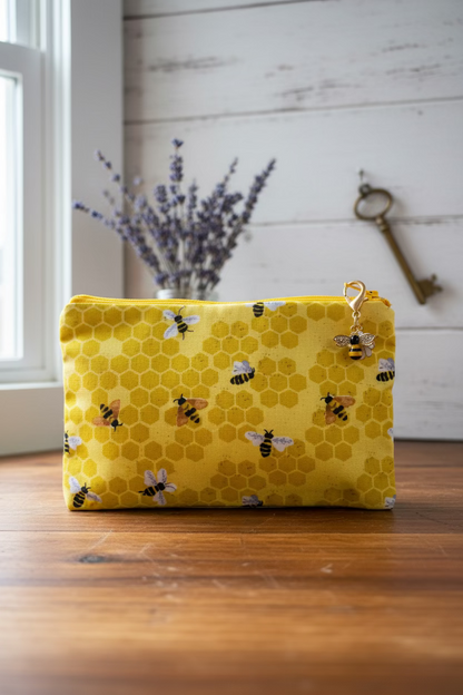 Charming Handmade Bee Pattern Purse - Your Perfect Makeup Bag Companion
