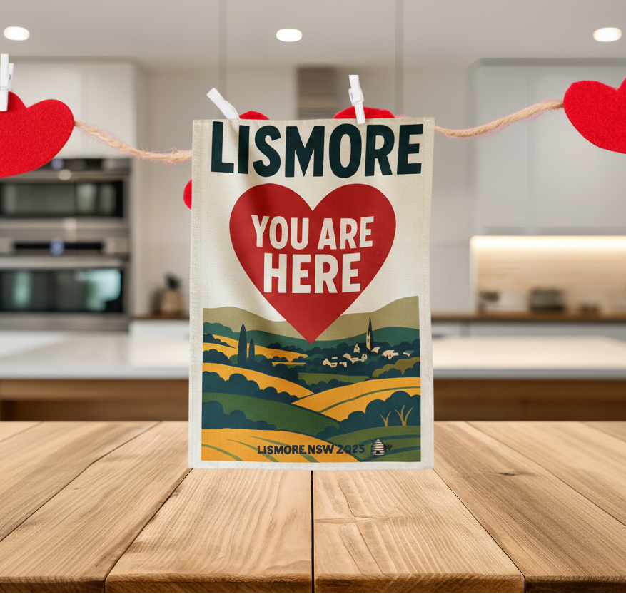 Linen tea towel Lismore you are here