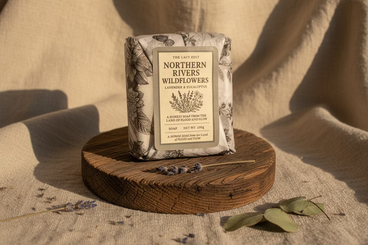 Northern Rivers Wildflowers Vegan Soap - Lavender & Eucalyptus Wrapped Edition by The Lacy Edit 150g bar
