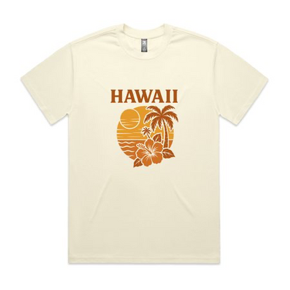 🌺 Hawaii Retro Sunset Tee – Cream Crew Neck 3XL