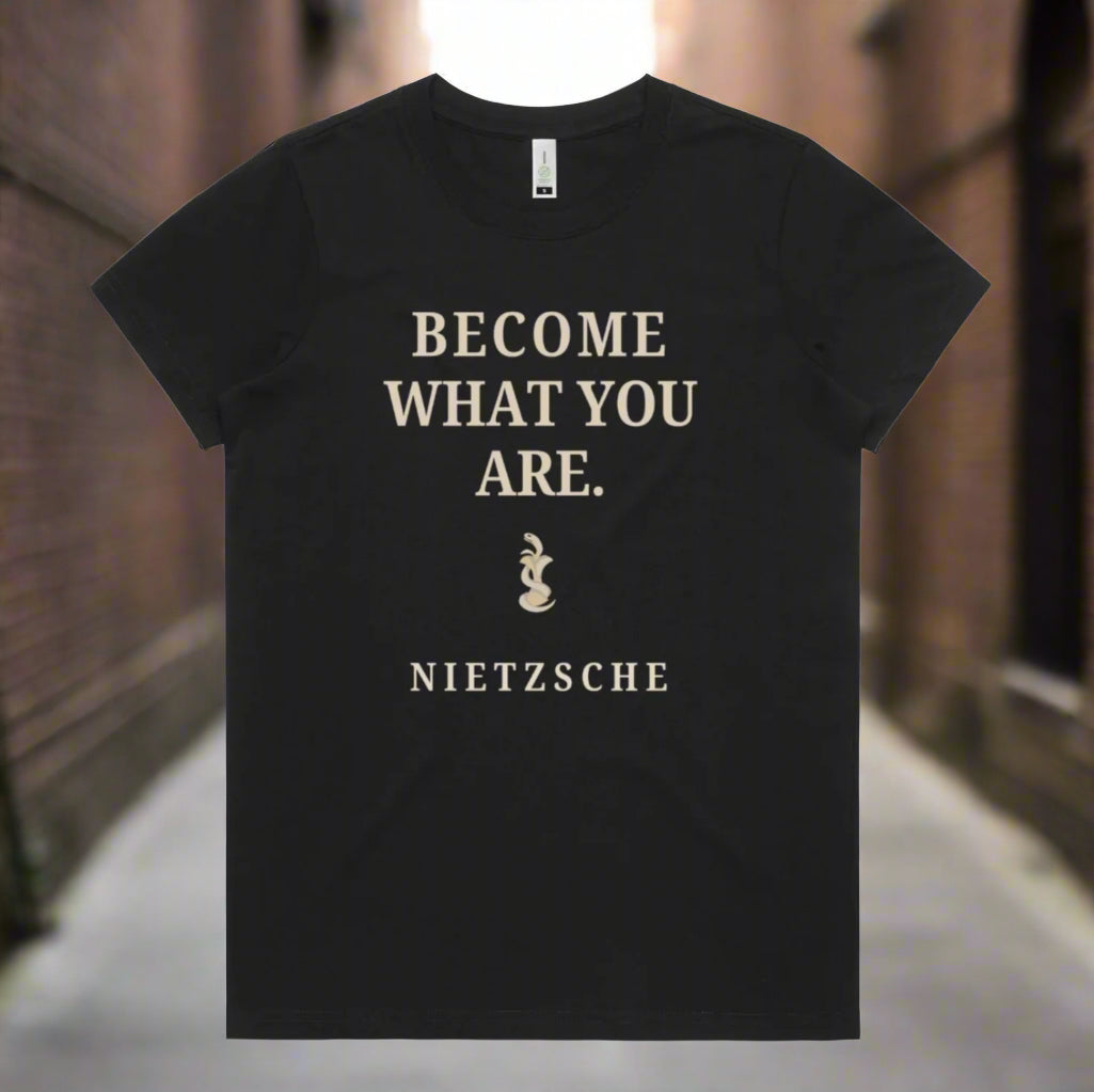 Black tshirt with Nietzsche quote. 