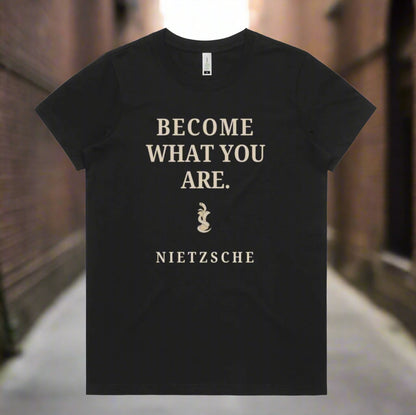 Black tshirt with Nietzsche quote. 
