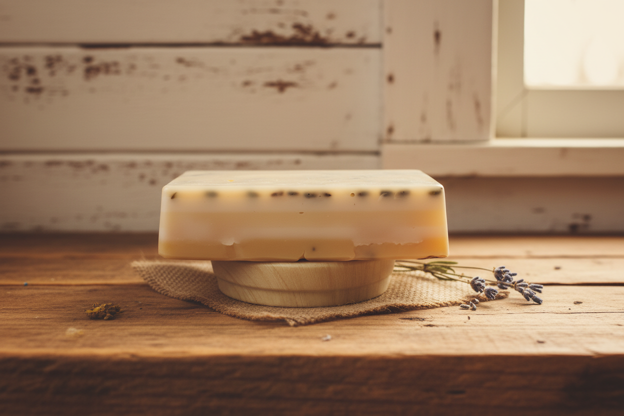Lavender honey soap rustic background 
