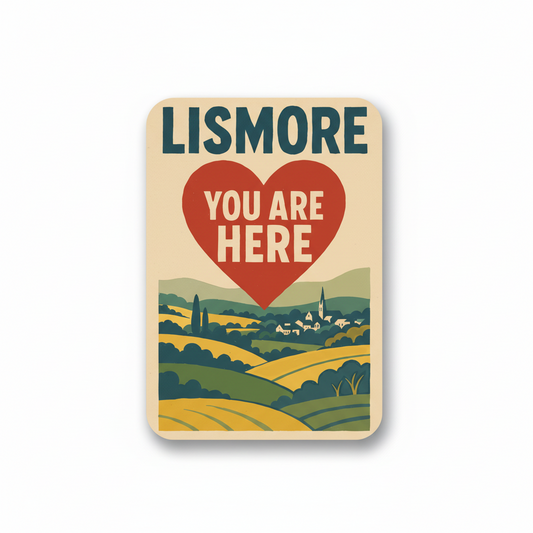 Lismore postcard you are her on a white background