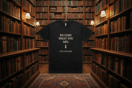 Nietzsche Quote Shirt In a library setting